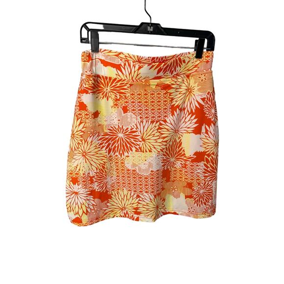 Emerald 18 orange yellow floral summer pull on stretch skort w/ pockets women M - Picture 1 of 6